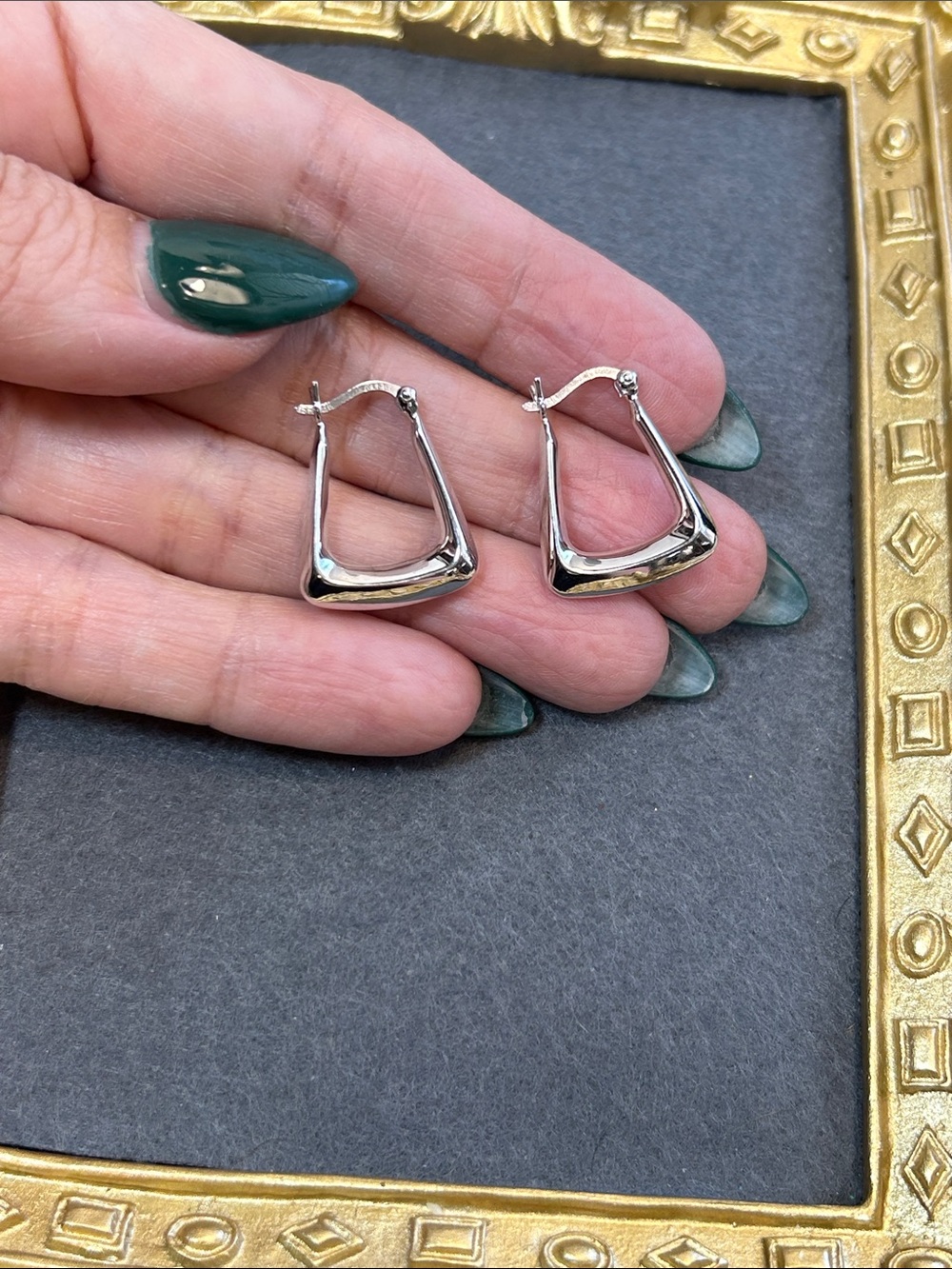 14k White Gold Isreal Geometrical Dangle Earrings - Elegant Triangle Hoop